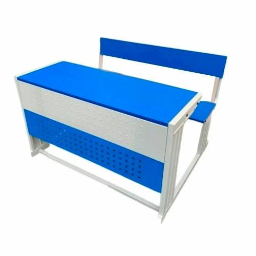 3 Seater Iron School Bench and Desk - Blue and White Manufacturers in Delhi