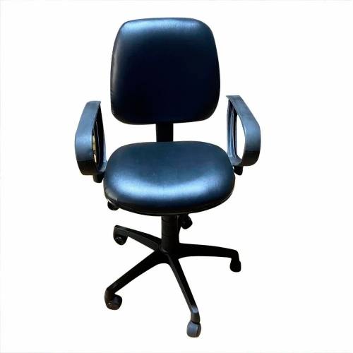 Black Leather Medium Back Office Chair with Fixed Arm Manufacturers in Delhi