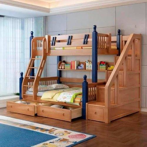 Multifunction Rose Wood Bunk Bed Natural Finish Manufacturers in Delhi