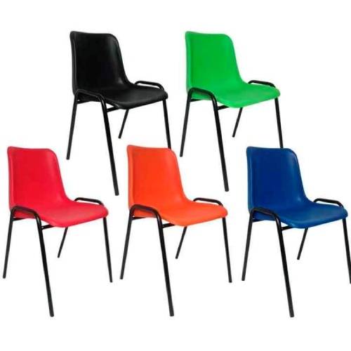 Study Table Chair for Schools - Red Plastic Seat with Metal Frame Manufacturers in Delhi