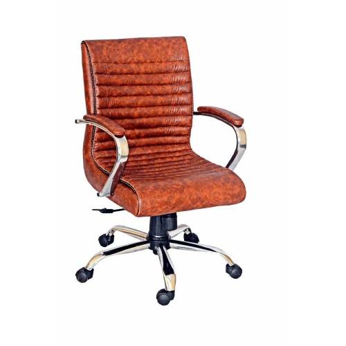 Tan Genuine Leather Office Chair with Mid Back Manufacturers in Delhi